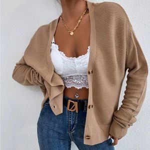 Ribbed Knit Drop Shoulder Cardigan
